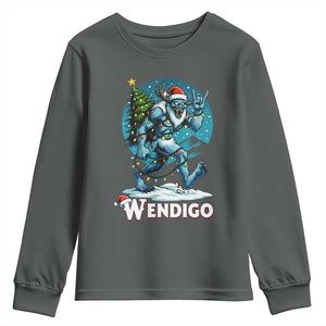 Funny Wendigo Monster Christmas Youth Sweatshirt Rock On Hand Meme Xmas TS14 Dark Heather Print Your Wear