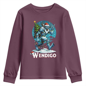 Funny Wendigo Monster Christmas Youth Sweatshirt Rock On Hand Meme Xmas TS14 Maroon Print Your Wear