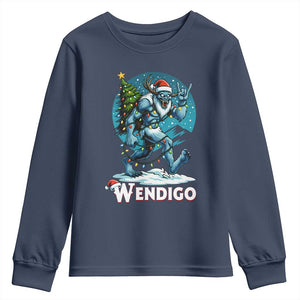 Funny Wendigo Monster Christmas Youth Sweatshirt Rock On Hand Meme Xmas TS14 Navy Print Your Wear
