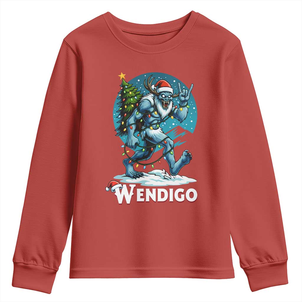 Funny Wendigo Monster Christmas Youth Sweatshirt Rock On Hand Meme Xmas TS14 Red Print Your Wear