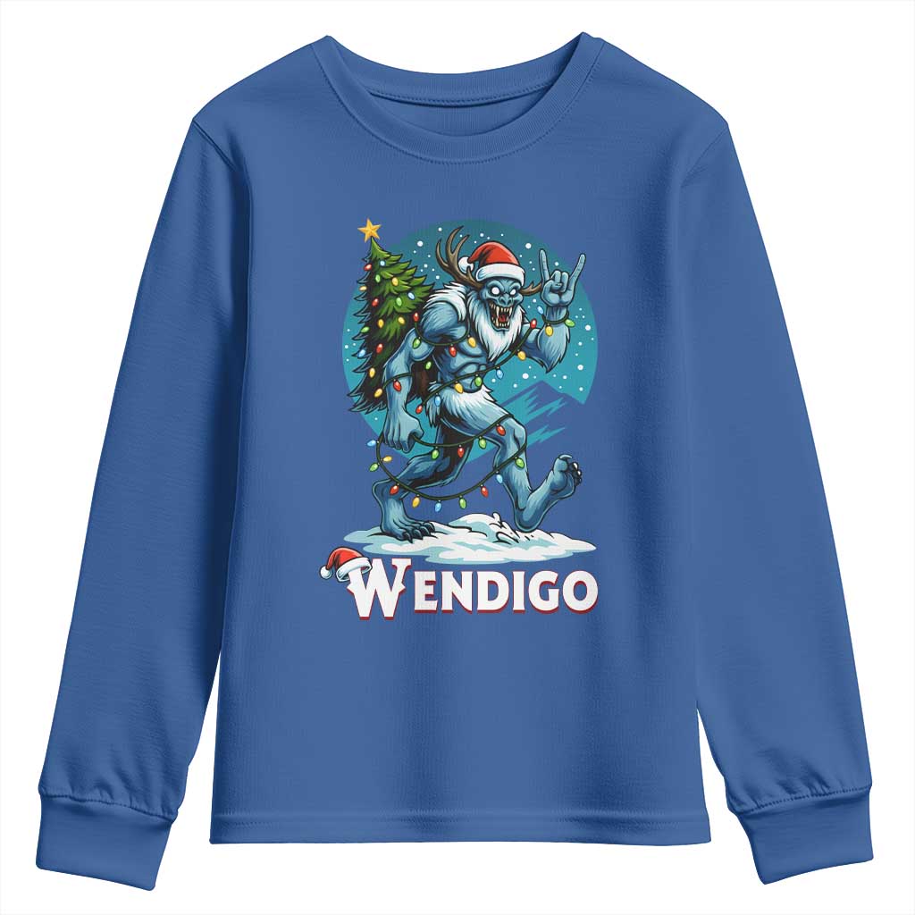 Funny Wendigo Monster Christmas Youth Sweatshirt Rock On Hand Meme Xmas TS14 Royal Blue Print Your Wear