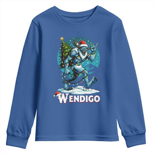 Funny Wendigo Monster Christmas Youth Sweatshirt Rock On Hand Meme Xmas TS14 Royal Blue Print Your Wear
