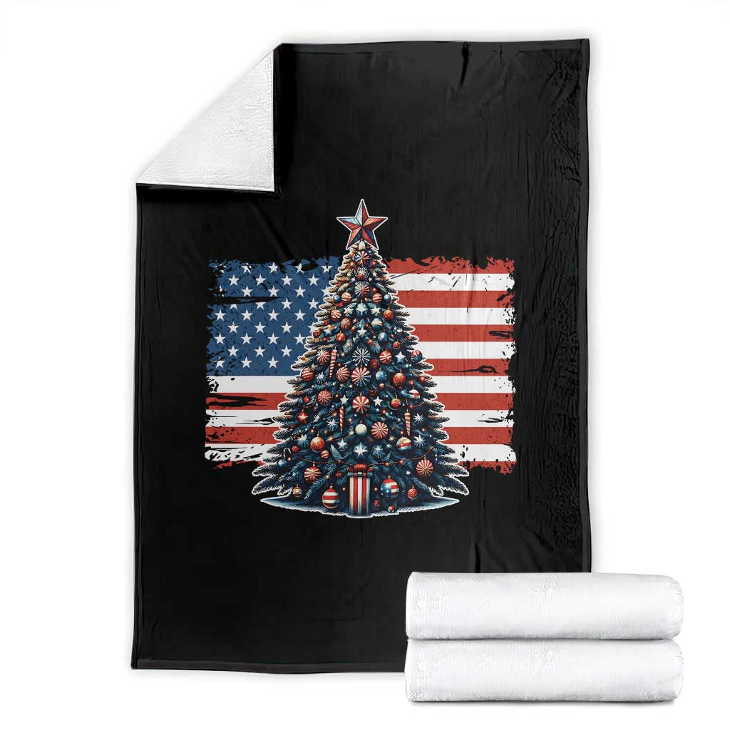 Patriotic American Flag Christmas Throw Blanket TS14 Black Print Your Wear