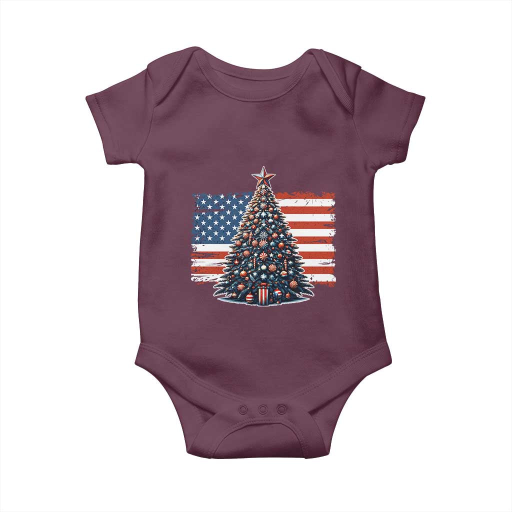 Patriotic American Flag Christmas Baby Onesie TS14 Maroon Print Your Wear