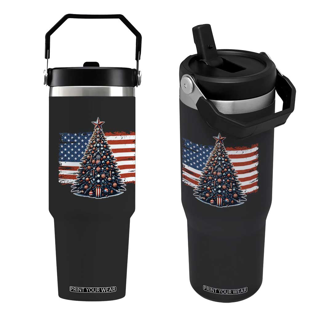 Patriotic American Flag Christmas Flip Straw Tumbler TS14 One Size: 30 oz Black Print Your Wear
