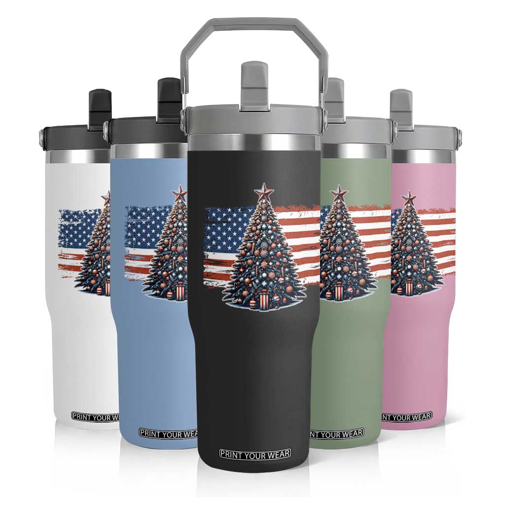 Patriotic American Flag Christmas Flip Straw Tumbler TS14 Print Your Wear