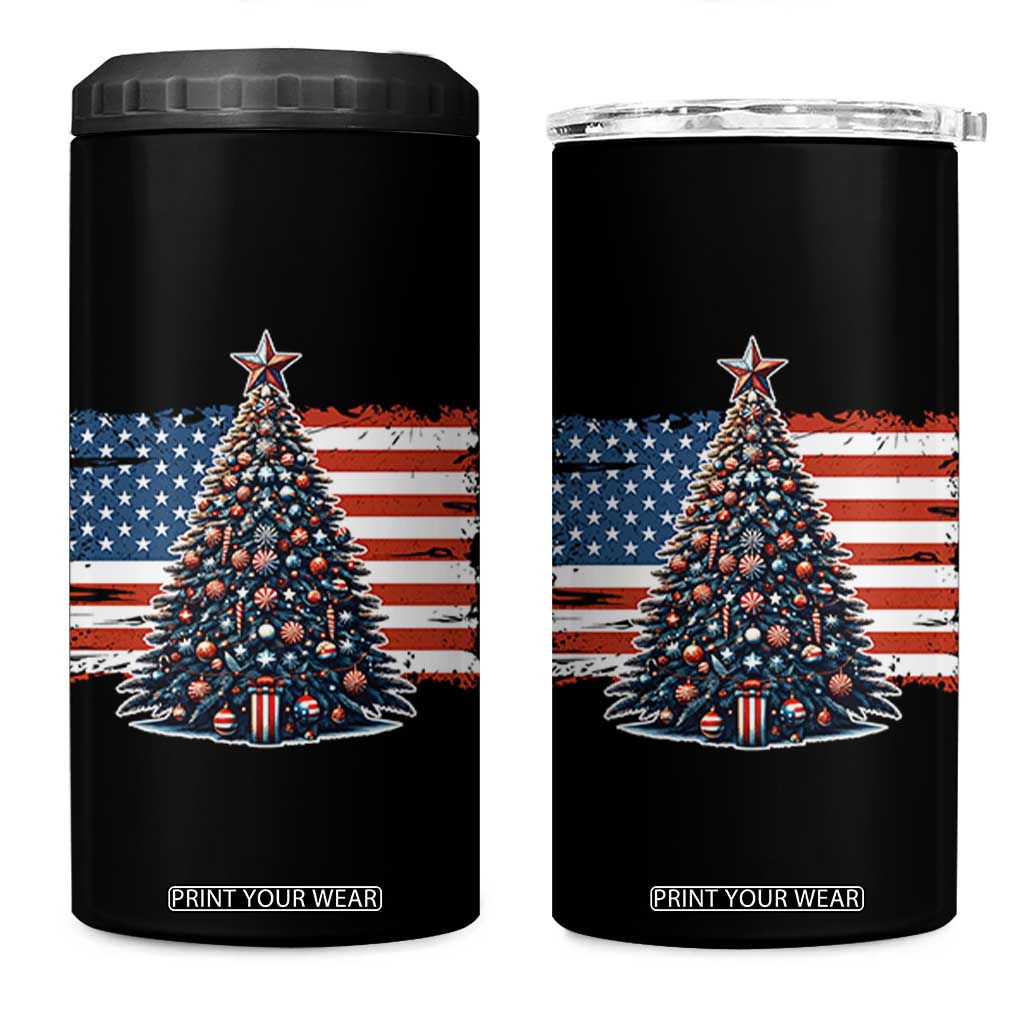 Patriotic American Flag Christmas 4 in 1 Can Cooler Tumbler TS14 One Size: 16 oz Black Print Your Wear