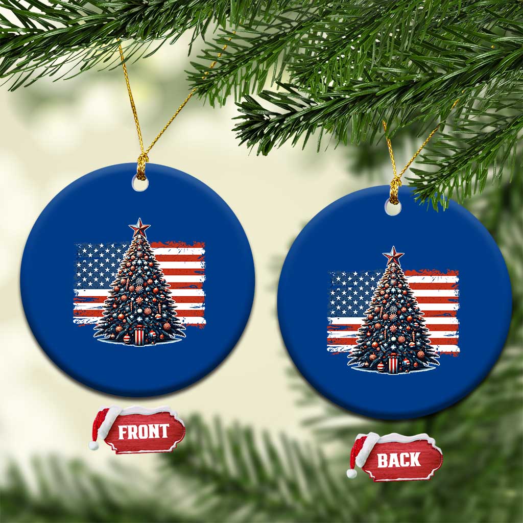 Patriotic American Flag Xmas Ceramic Ornament TS14 1pc Blue Print Your Wear