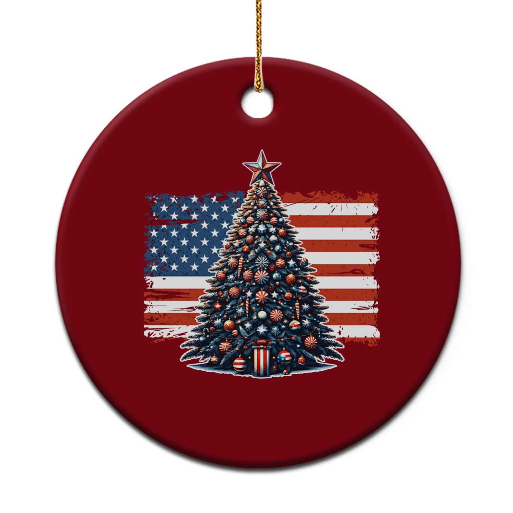 Patriotic American Flag Xmas Ceramic Ornament TS14 1pc Red Print Your Wear