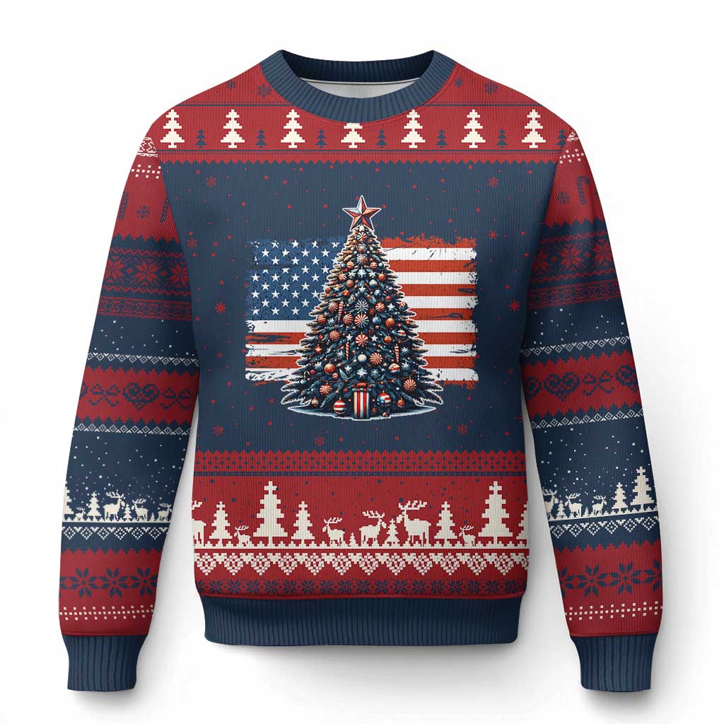 Patriotic American Flag Xmas Ugly Christmas Sweater TS14 Navy Red Print Your Wear