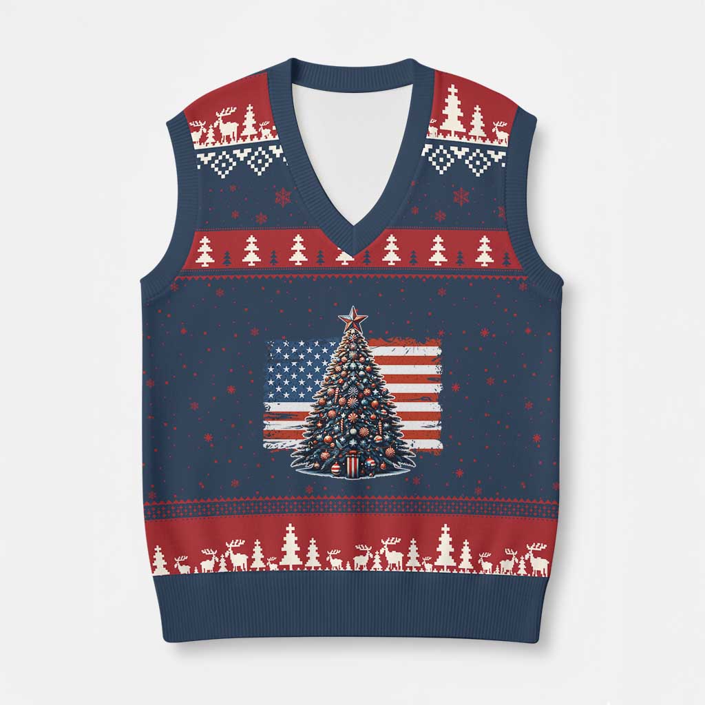 Patriotic American Flag Xmas V-Neck Knit Sweater Vest TS14 Navy Red Print Your Wear