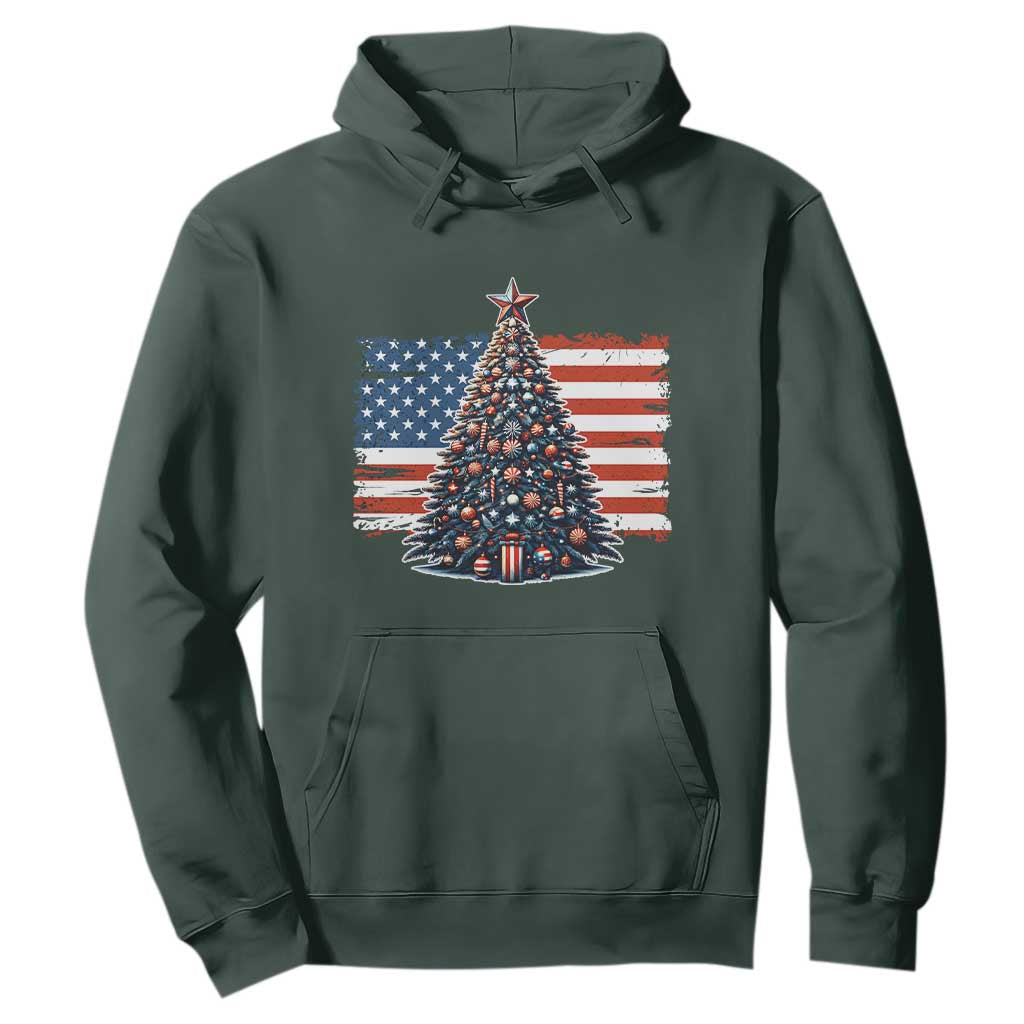Patriotic American Flag Christmas Hoodie TS14 Dark Forest Green Print Your Wear