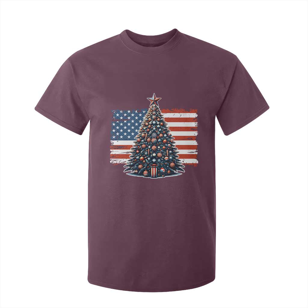 Patriotic American Flag Christmas T Shirt For Kid TS14 Maroon Print Your Wear