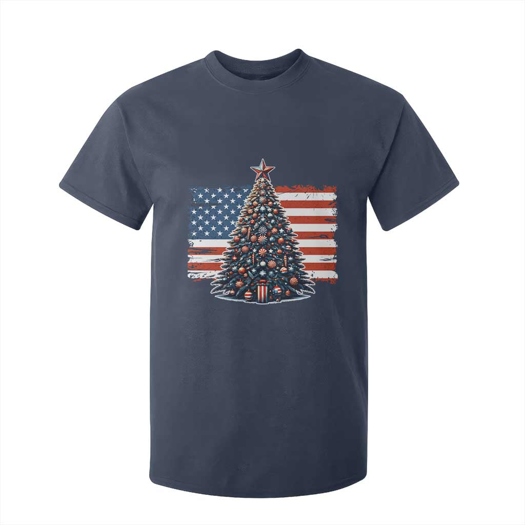 Patriotic American Flag Christmas T Shirt For Kid TS14 Navy Print Your Wear