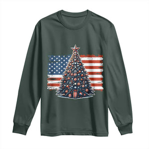 Patriotic American Flag Christmas Long Sleeve Shirt TS14 Dark Forest Green Print Your Wear