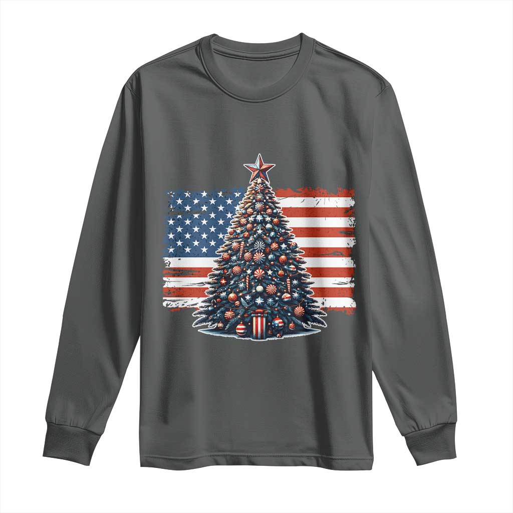 Patriotic American Flag Christmas Long Sleeve Shirt TS14 Dark Heather Print Your Wear