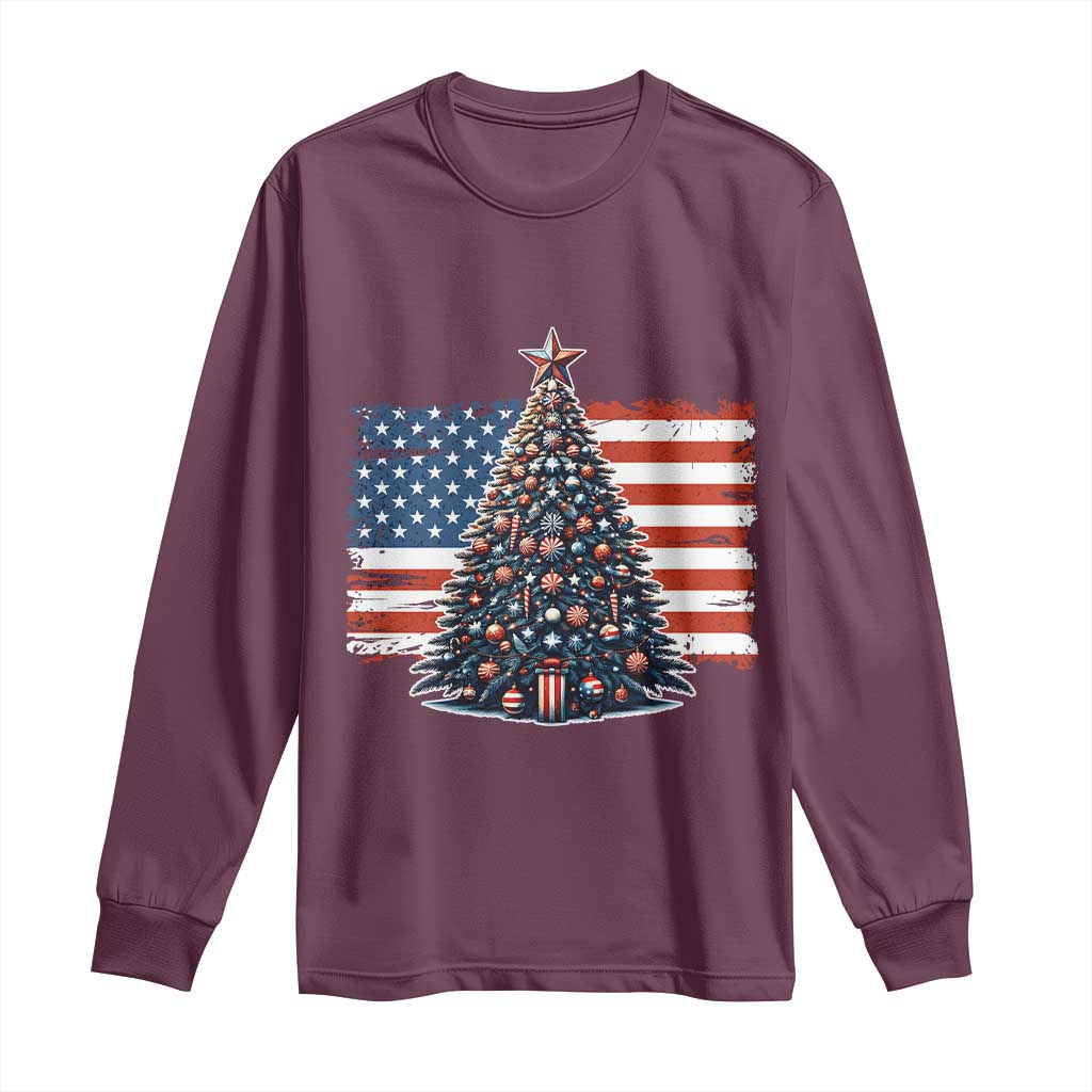 Patriotic American Flag Christmas Long Sleeve Shirt TS14 Maroon Print Your Wear