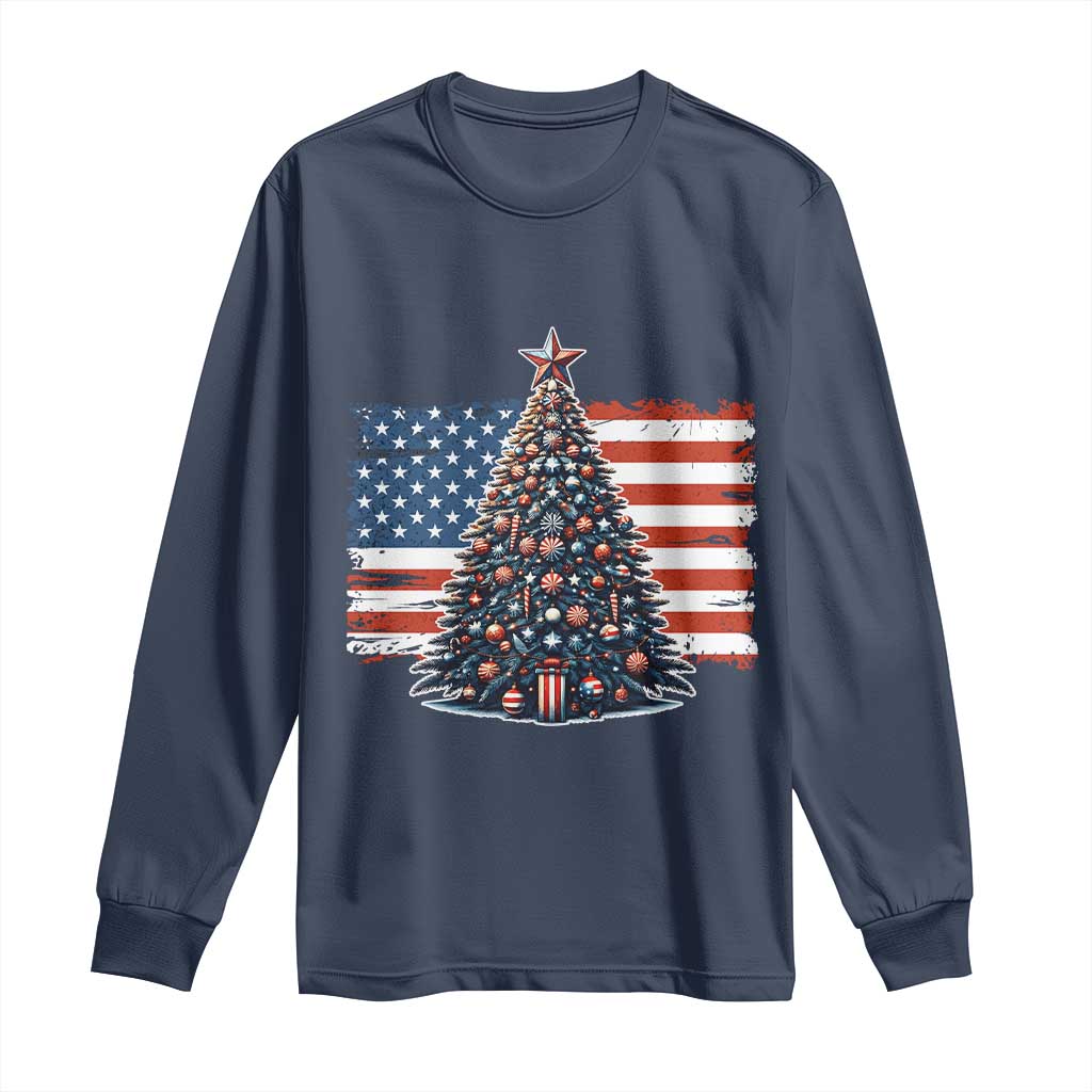 Patriotic American Flag Christmas Long Sleeve Shirt TS14 Navy Print Your Wear
