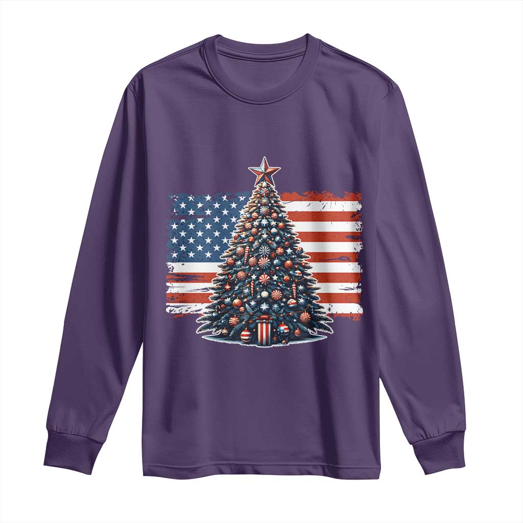 Patriotic American Flag Christmas Long Sleeve Shirt TS14 Purple Print Your Wear