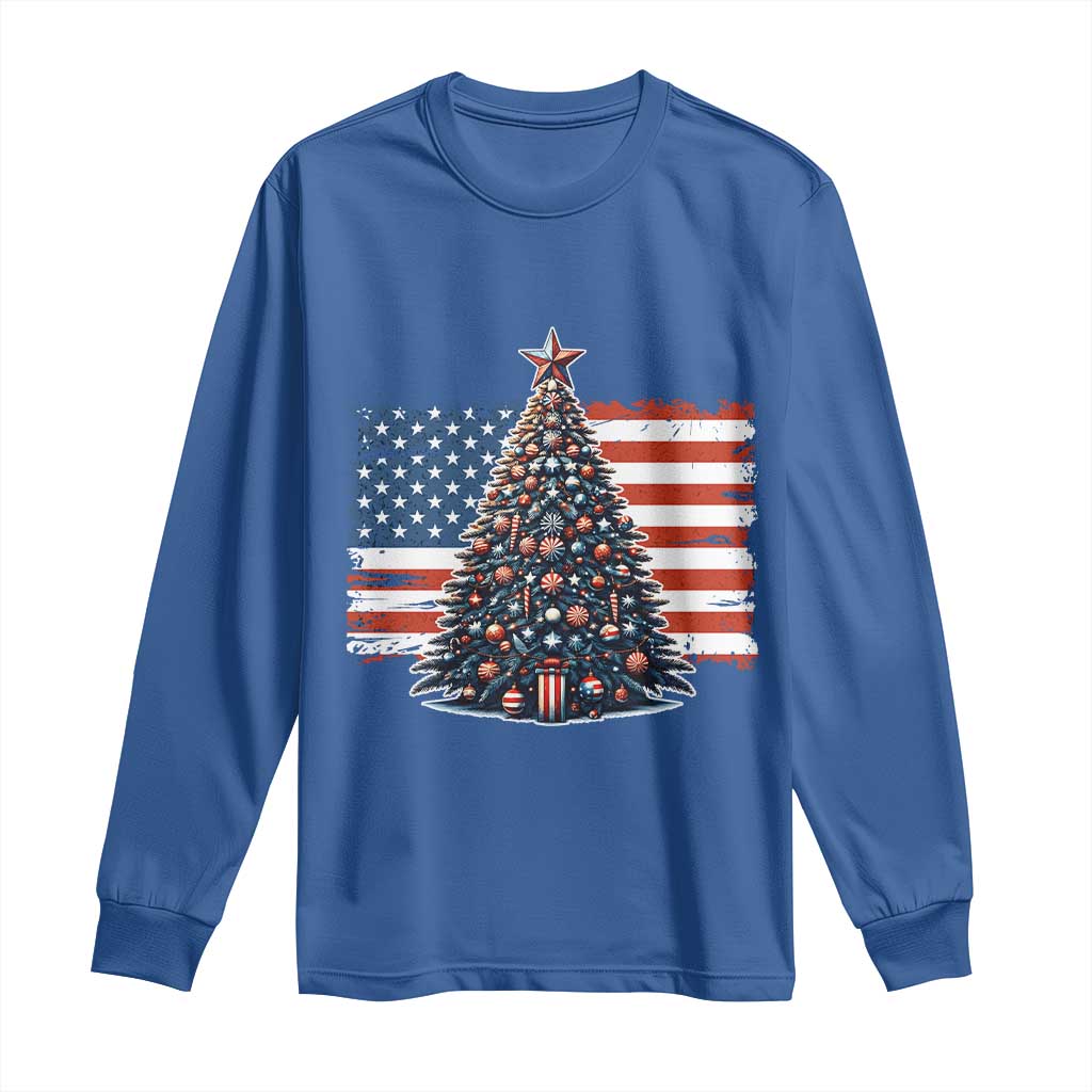 Patriotic American Flag Christmas Long Sleeve Shirt TS14 Royal Blue Print Your Wear