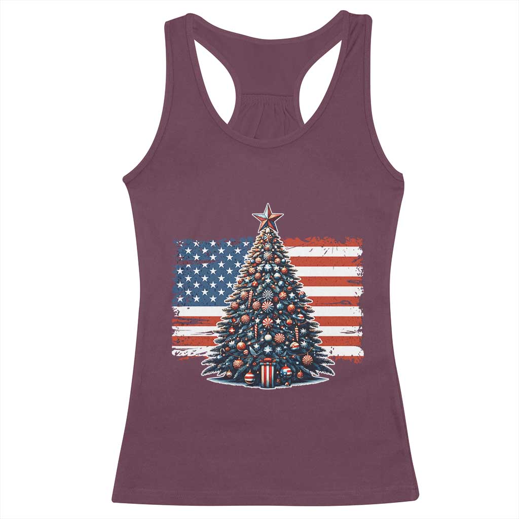 Patriotic American Flag Christmas Racerback Tank Top TS14 Maroon Print Your Wear