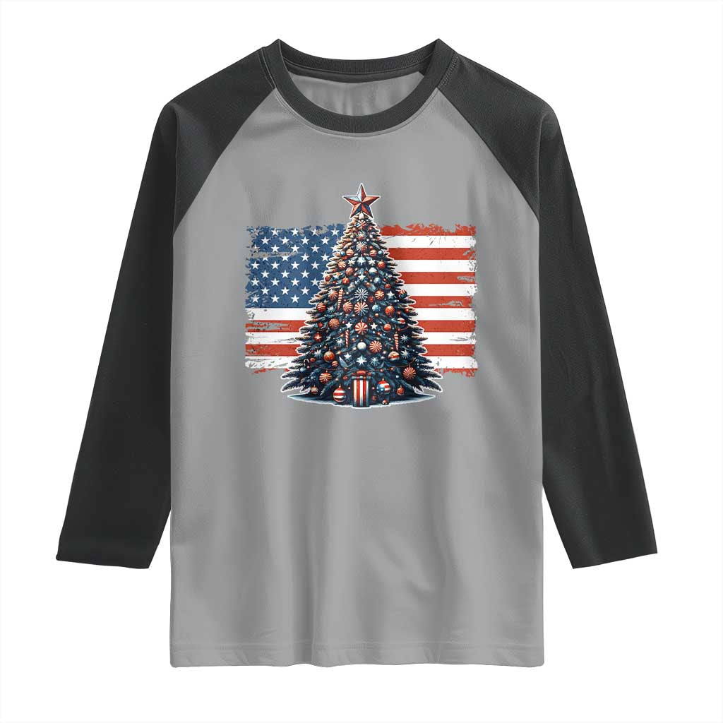 Patriotic American Flag Christmas Raglan Shirt TS14 Sport Gray Black Print Your Wear