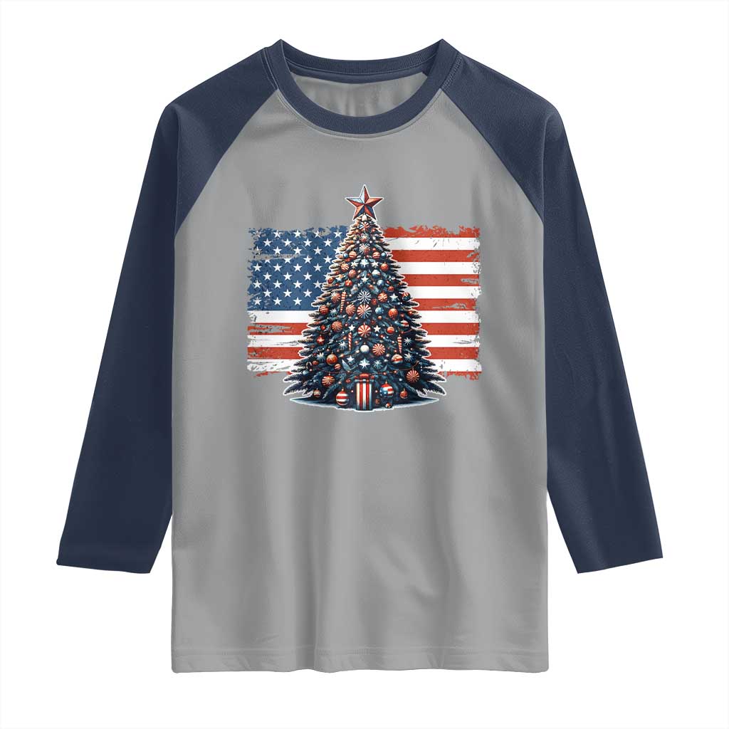 Patriotic American Flag Christmas Raglan Shirt TS14 Sport Gray Navy Print Your Wear