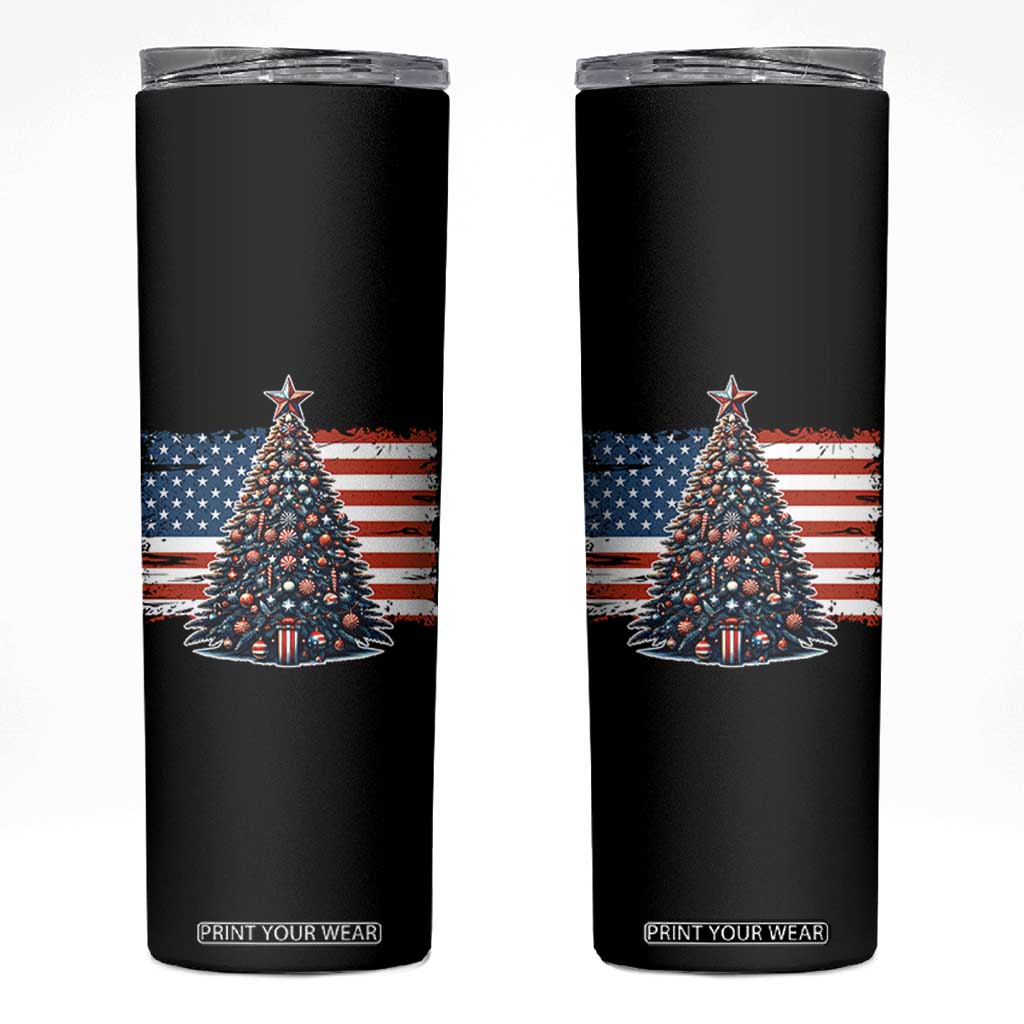 Patriotic American Flag Christmas Skinny Tumbler TS14 Black Print Your Wear