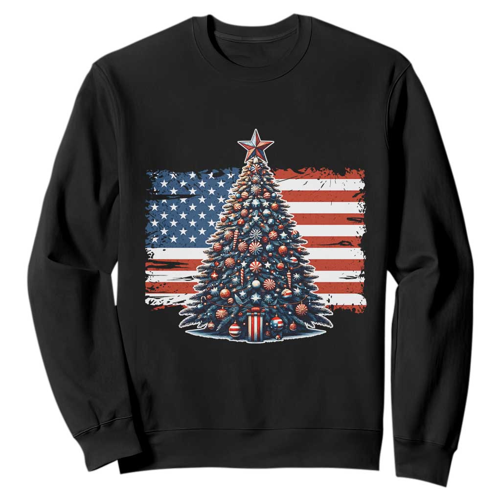 Patriotic American Flag Christmas Sweatshirt TS14 Black Print Your Wear