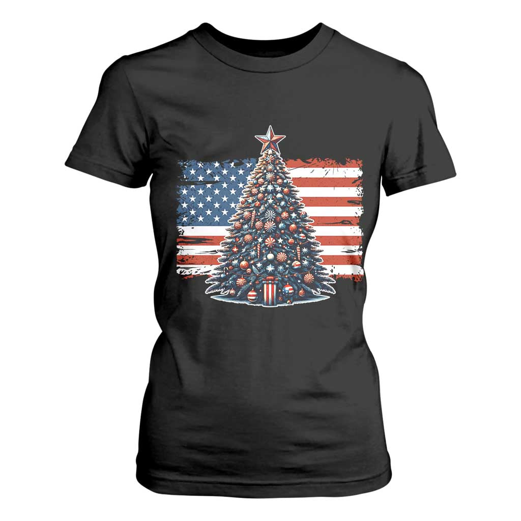 Patriotic American Flag Christmas T Shirt For Women TS14 Black Print Your Wear