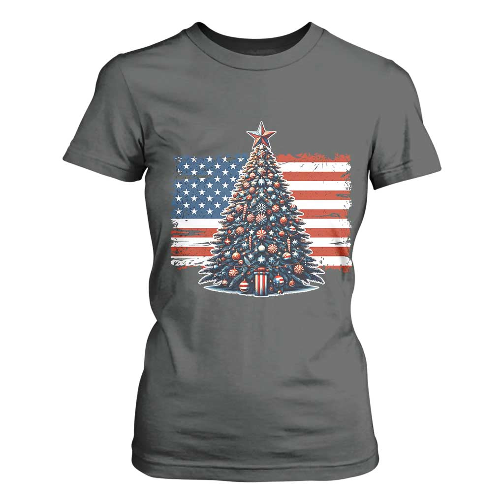 Patriotic American Flag Christmas T Shirt For Women TS14 Dark Heather Print Your Wear