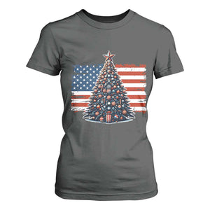 Patriotic American Flag Christmas T Shirt For Women TS14 Dark Heather Print Your Wear