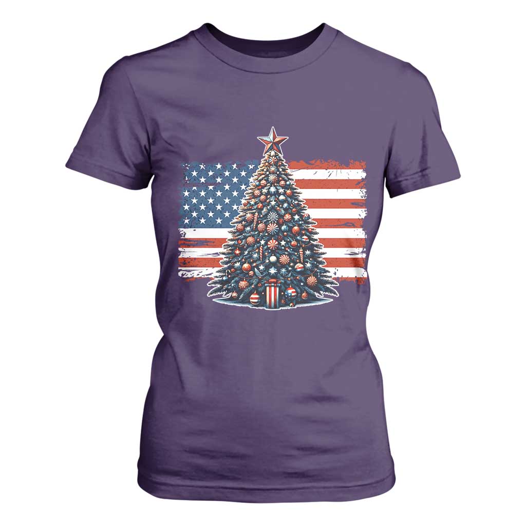 Patriotic American Flag Christmas T Shirt For Women TS14 Purple Print Your Wear