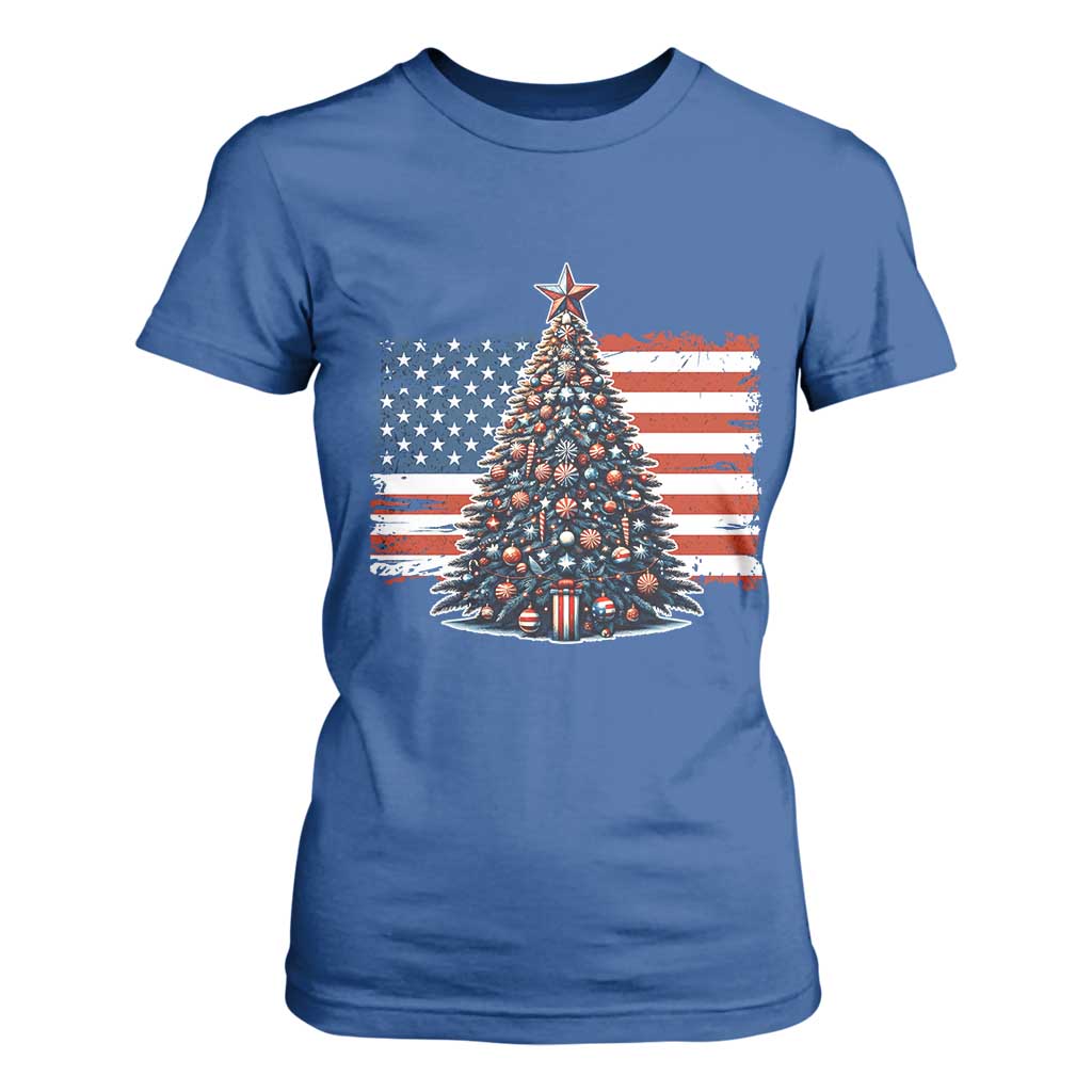 Patriotic American Flag Christmas T Shirt For Women TS14 Royal Blue Print Your Wear