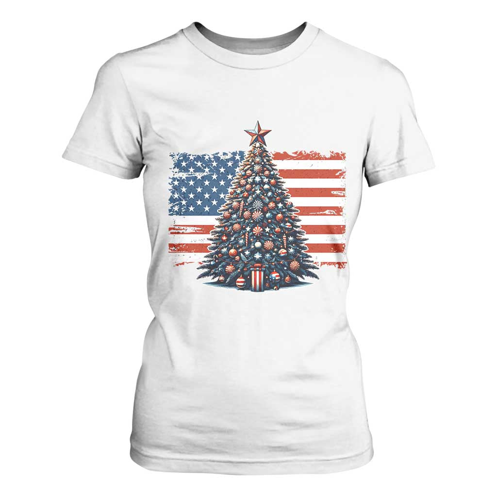 Patriotic American Flag Christmas T Shirt For Women TS14 White Print Your Wear