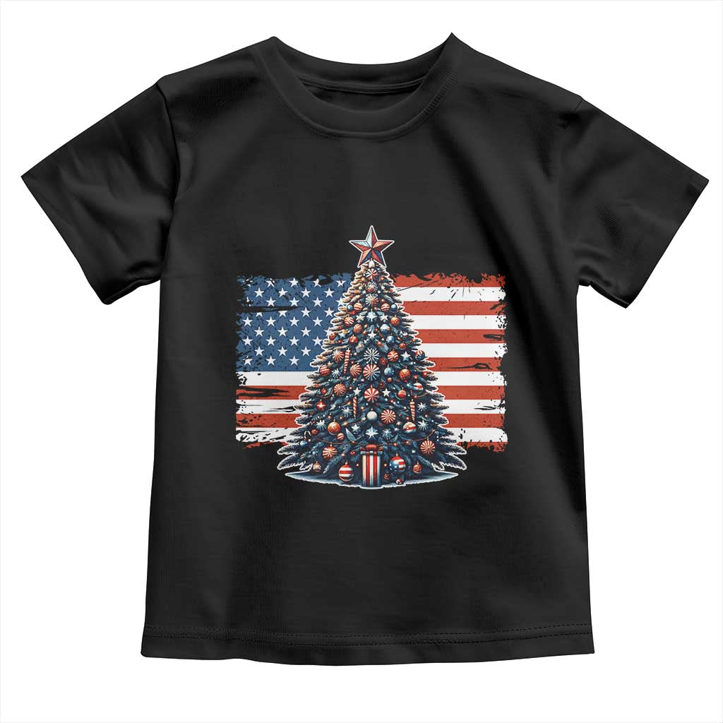 Patriotic American Flag Christmas Toddler T Shirt TS14 Black Print Your Wear