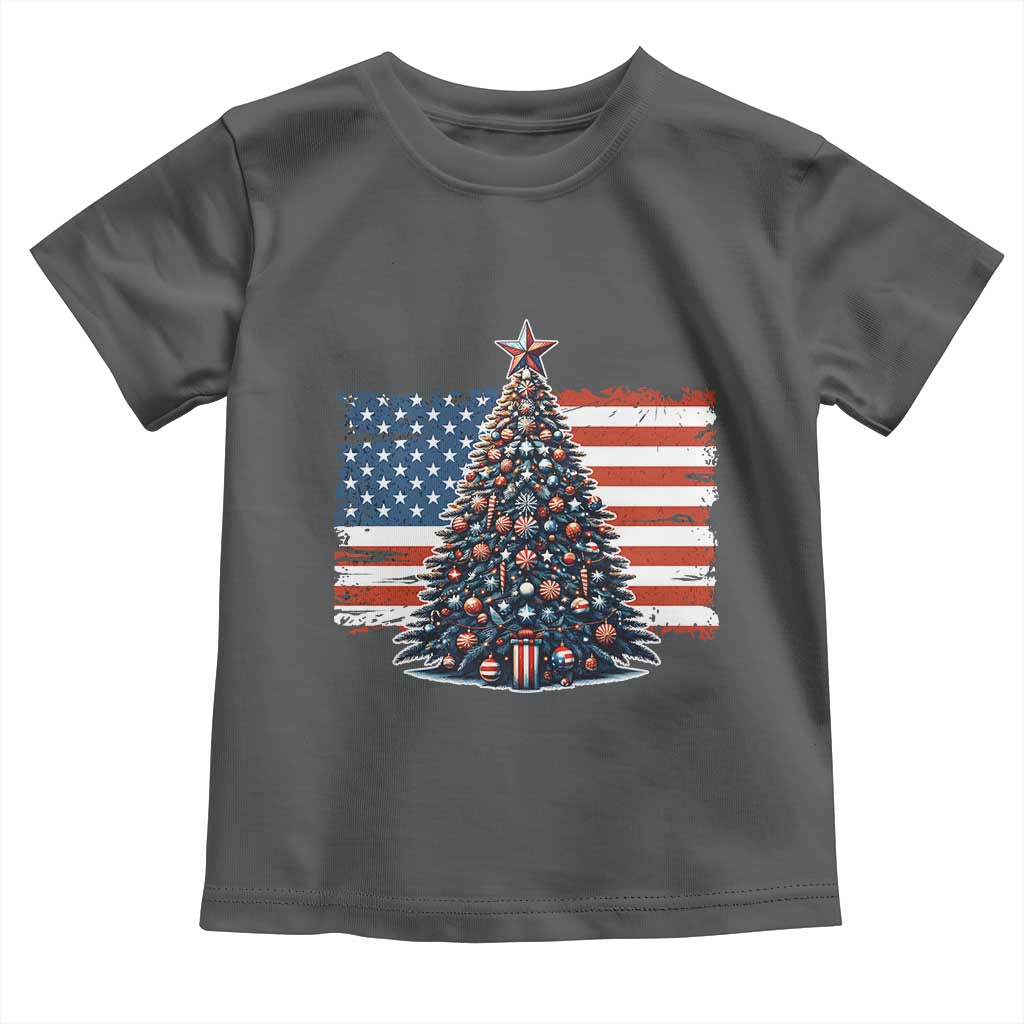 Patriotic American Flag Christmas Toddler T Shirt TS14 Dark Heather Print Your Wear