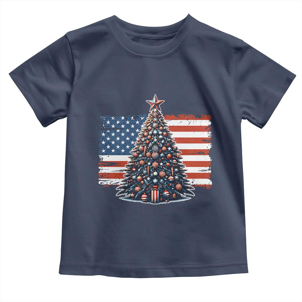Patriotic American Flag Christmas Toddler T Shirt TS14 Navy Print Your Wear