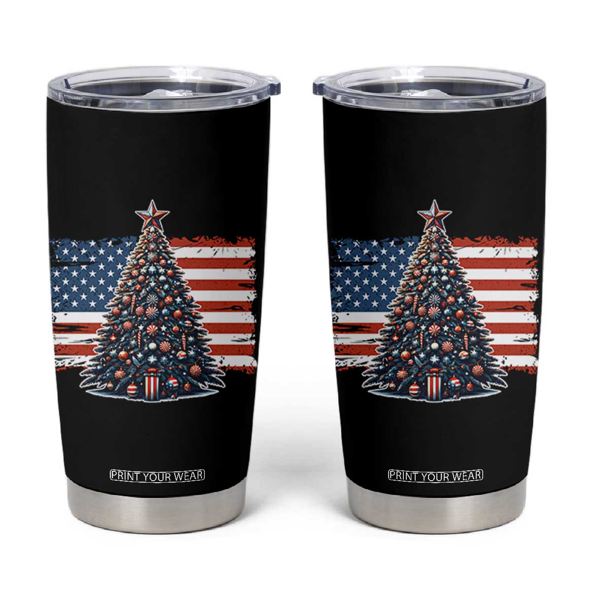 Patriotic American Flag Christmas Tumbler Cup TS14 Black Print Your Wear