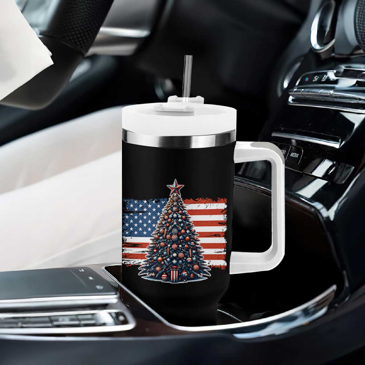 Patriotic American Flag Christmas Tumbler With Handle TS14 Print Your Wear