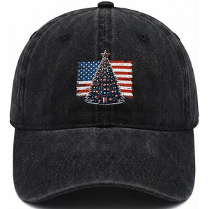Patriotic American Flag Christmas Washed Cotton Baseball Cap TS14 Washed Cap Universal Fit Black Print Your Wear