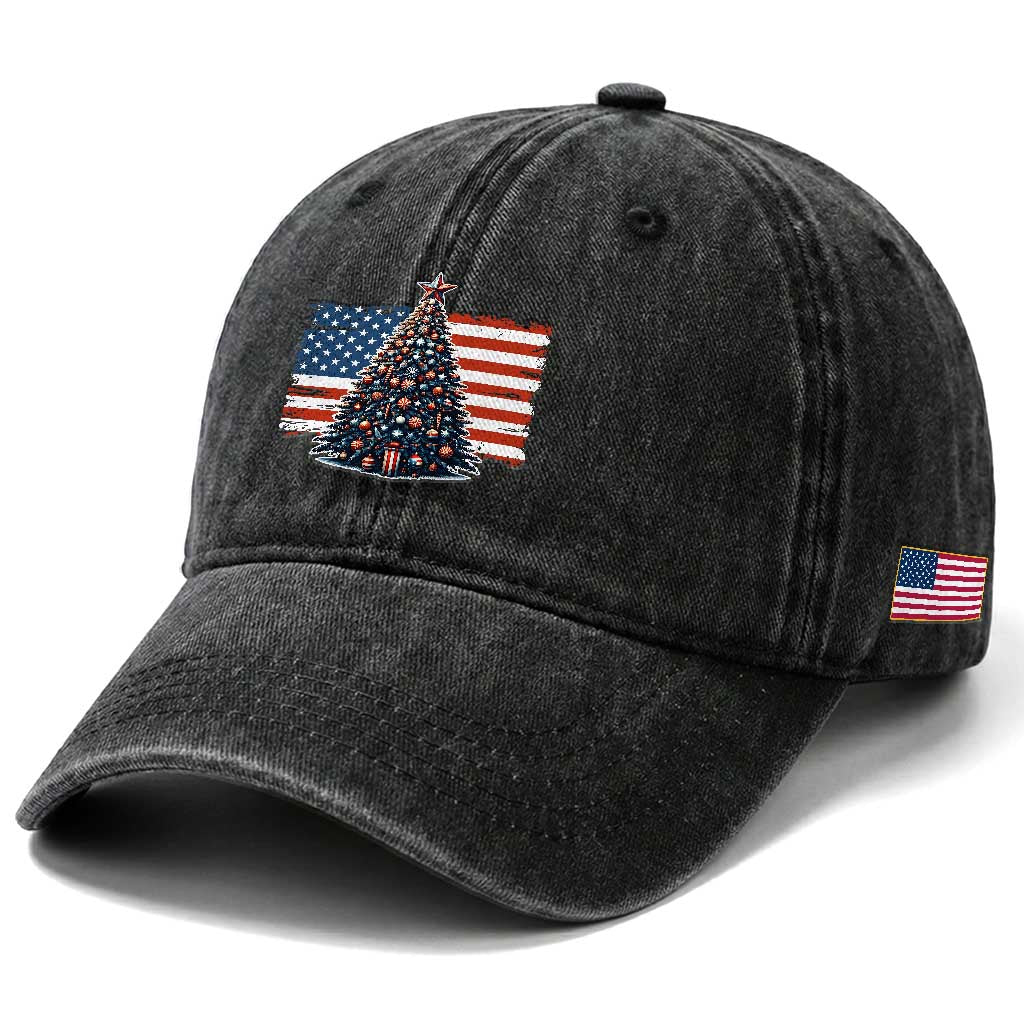 Patriotic American Flag Christmas Washed Cotton Baseball Cap TS14 Print Your Wear