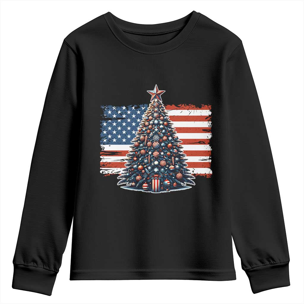 Patriotic American Flag Christmas Youth Sweatshirt TS14 Black Print Your Wear