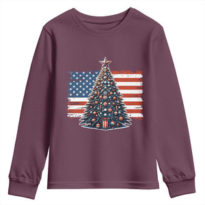 Patriotic American Flag Christmas Youth Sweatshirt TS14 Maroon Print Your Wear