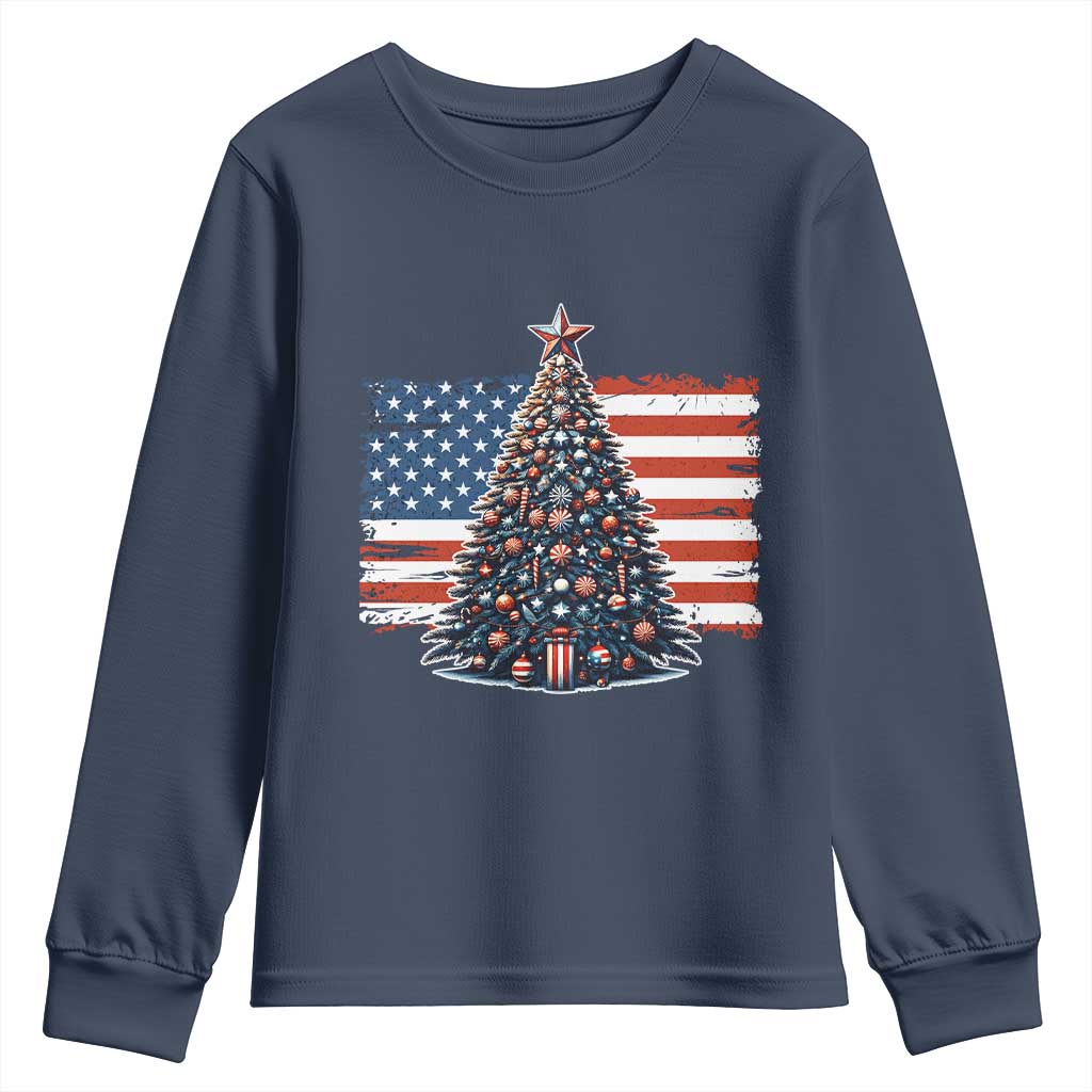 Patriotic American Flag Christmas Youth Sweatshirt TS14 Navy Print Your Wear