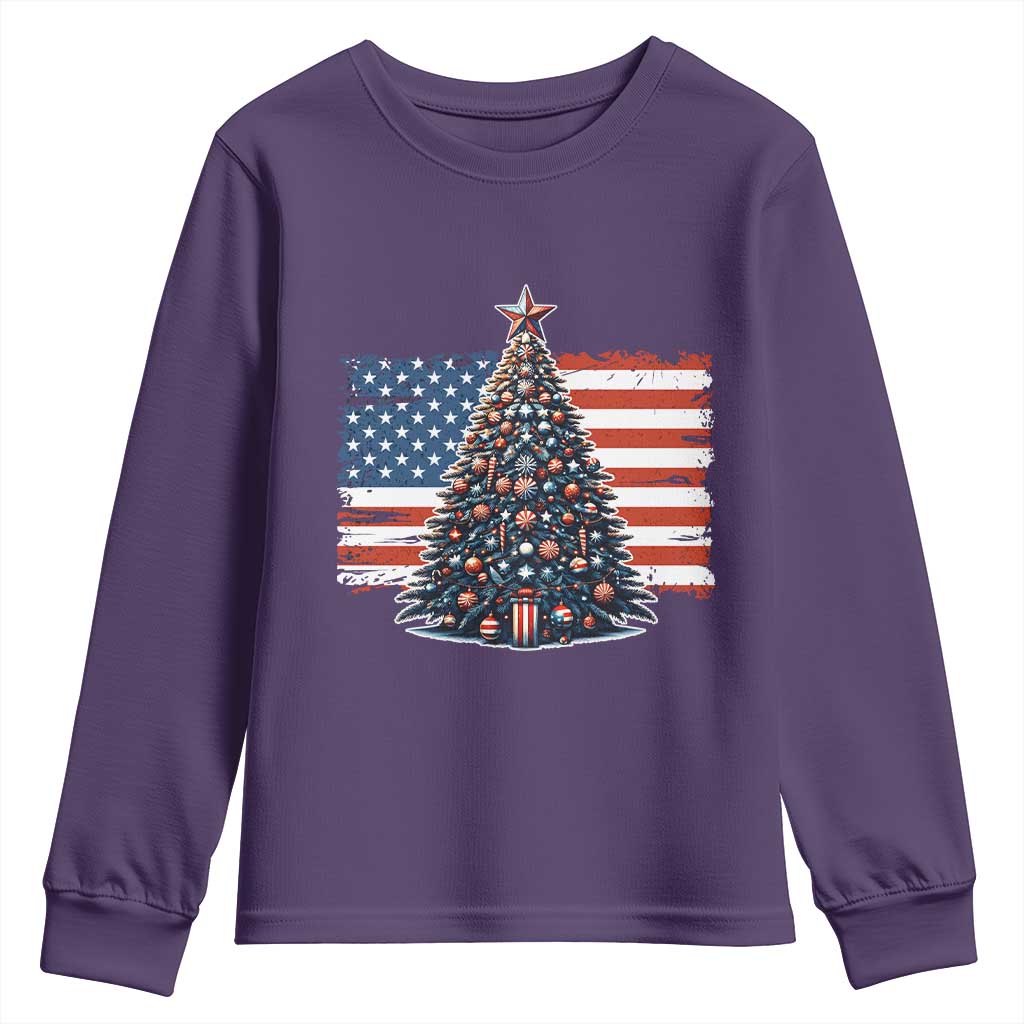 Patriotic American Flag Christmas Youth Sweatshirt TS14 Purple Print Your Wear