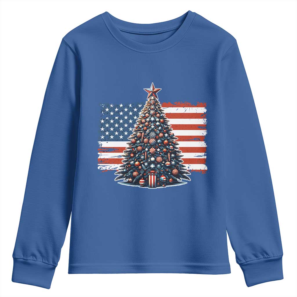 Patriotic American Flag Christmas Youth Sweatshirt TS14 Royal Blue Print Your Wear
