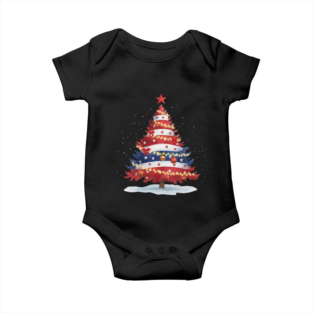 Christmas Tree American Flag Patriotic Baby Onesie TS14 Black Print Your Wear