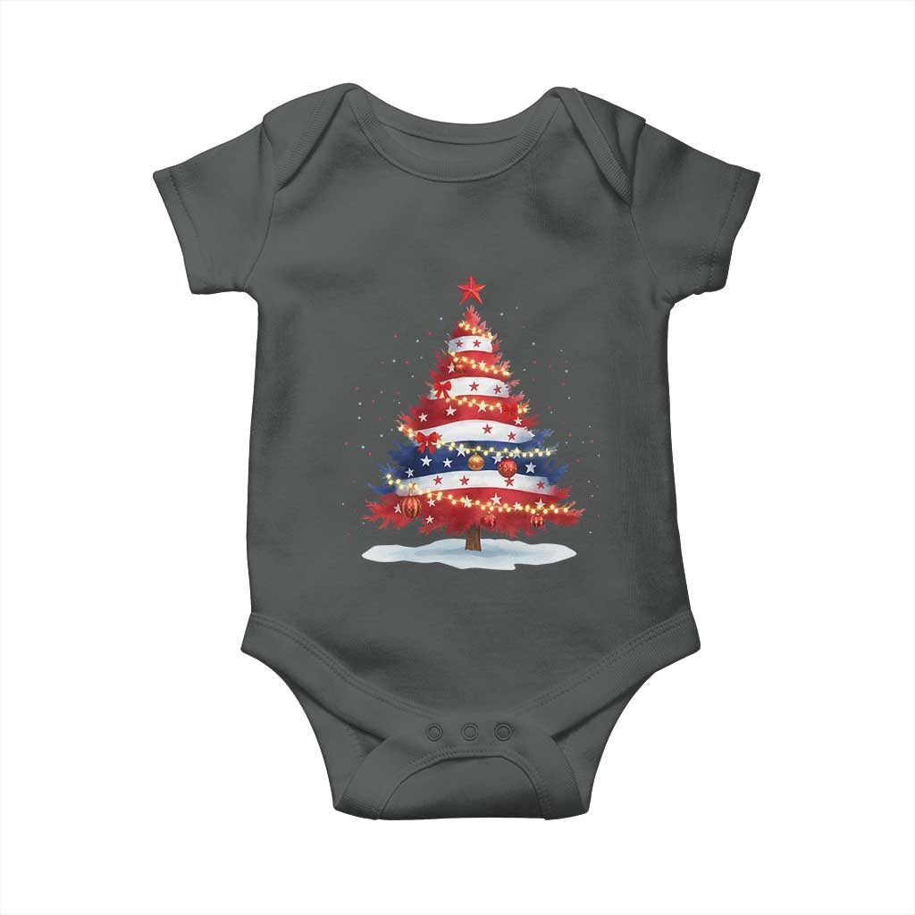 Christmas Tree American Flag Patriotic Baby Onesie TS14 Dark Heather Print Your Wear