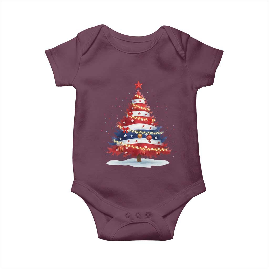 Christmas Tree American Flag Patriotic Baby Onesie TS14 Maroon Print Your Wear